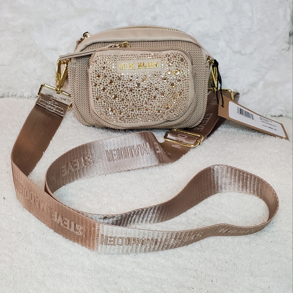 STEVE MADDEN tan rhinestone crossbody